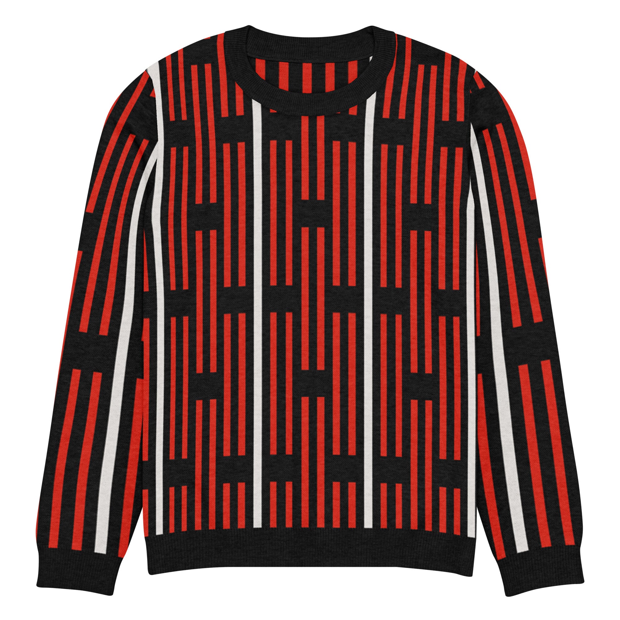 Akwete crew-neck sweater in Kola red and black — Onu Monu