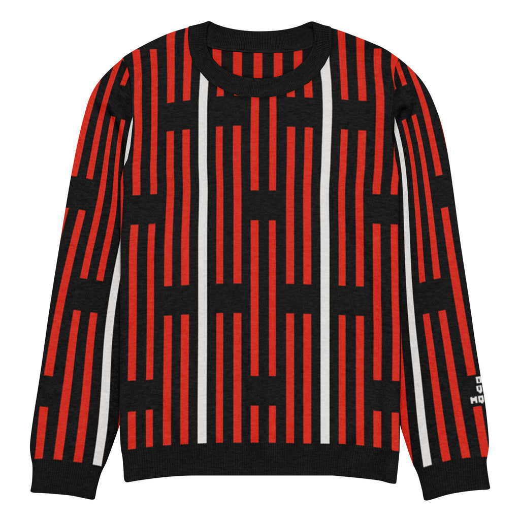 Akwete crew-neck sweater in Kola red and black — Onu Monu