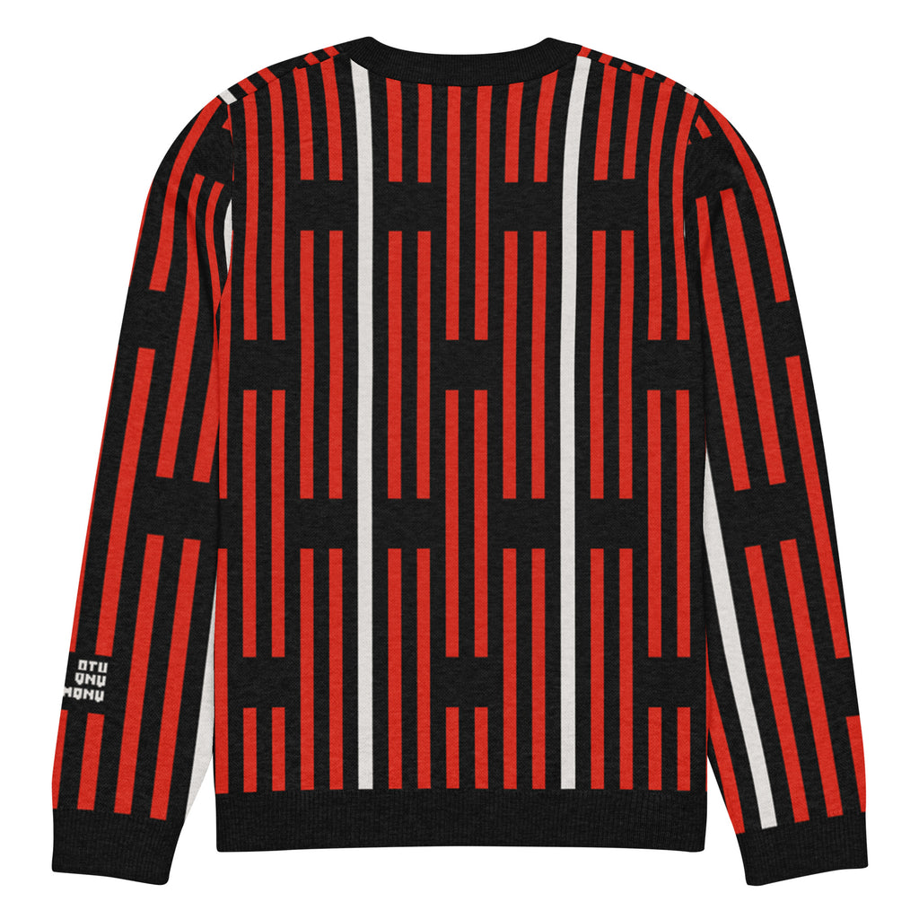 Akwete crew-neck sweater in Kola red and black — Onu Monu