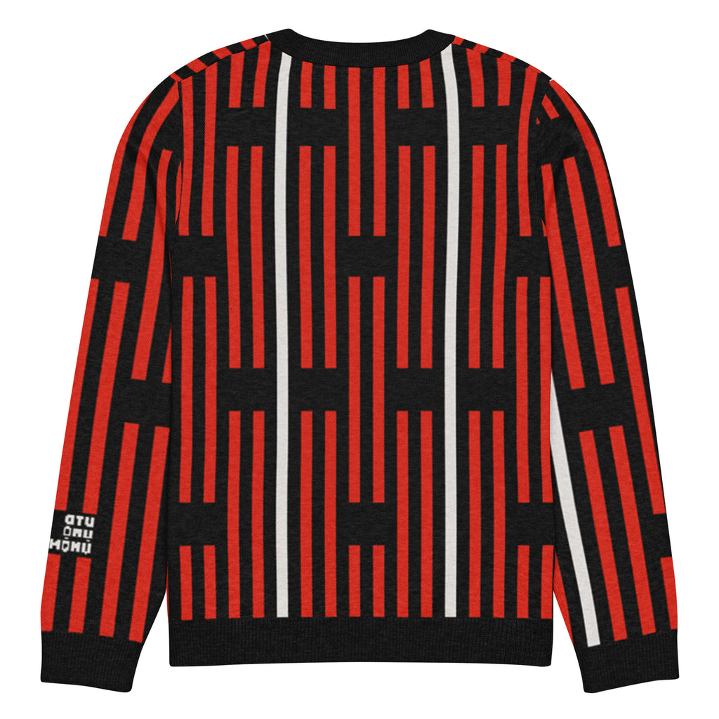 Akwete crew-neck sweater in Kola red and black — Onu Monu