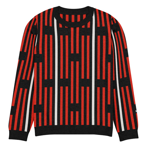 Akwete crew-neck sweater in Kola red and black — Onu Monu