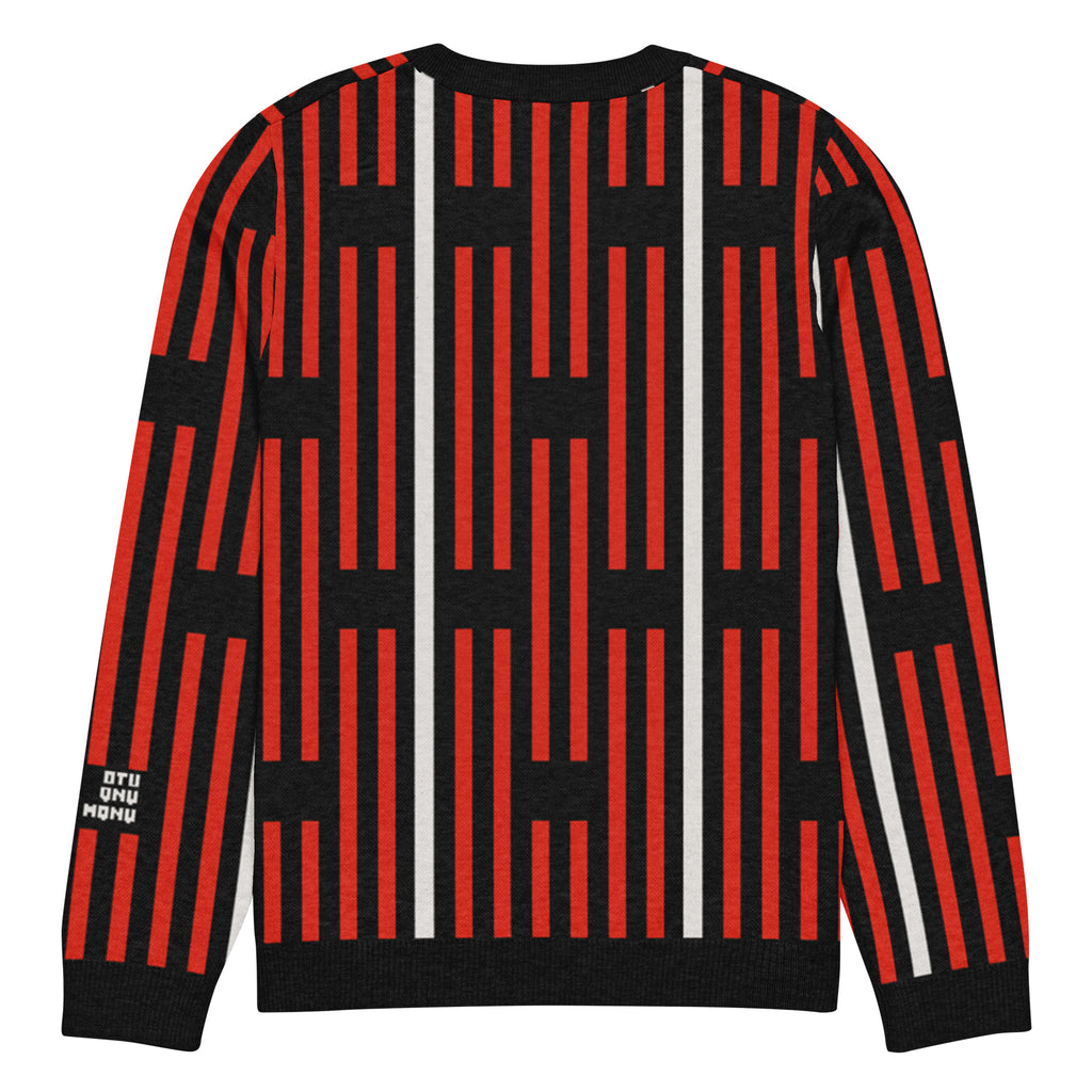 Akwete crew-neck sweater in Kola red and black — Onu Monu