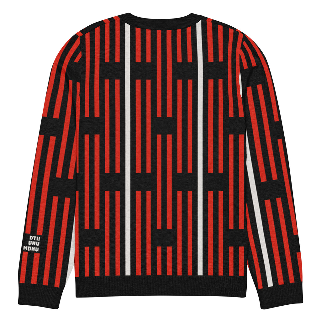 Akwete crew-neck sweater in Kola red and black — Onu Monu