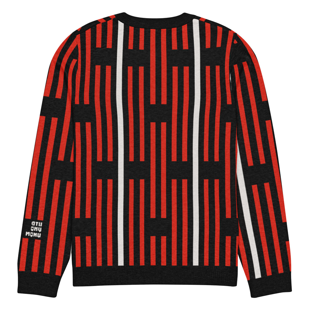 Akwete crew-neck sweater in Kola red and black — Onu Monu